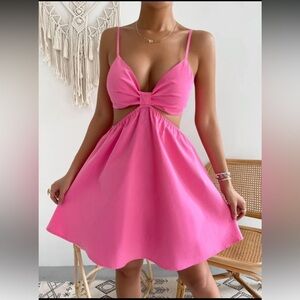 Pink Cut-Out Tie Front Sundress for Night Out or Beach